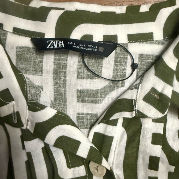 Zara Olive and White Long Sleeve Dress - Picture 4 of 4